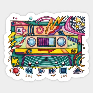 80s cassette tape with pop colors Sticker